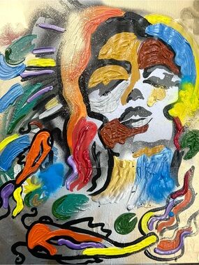 Abstract Face Mixed-Media Wall Art in Orange, Yellow, Red 16 by 24